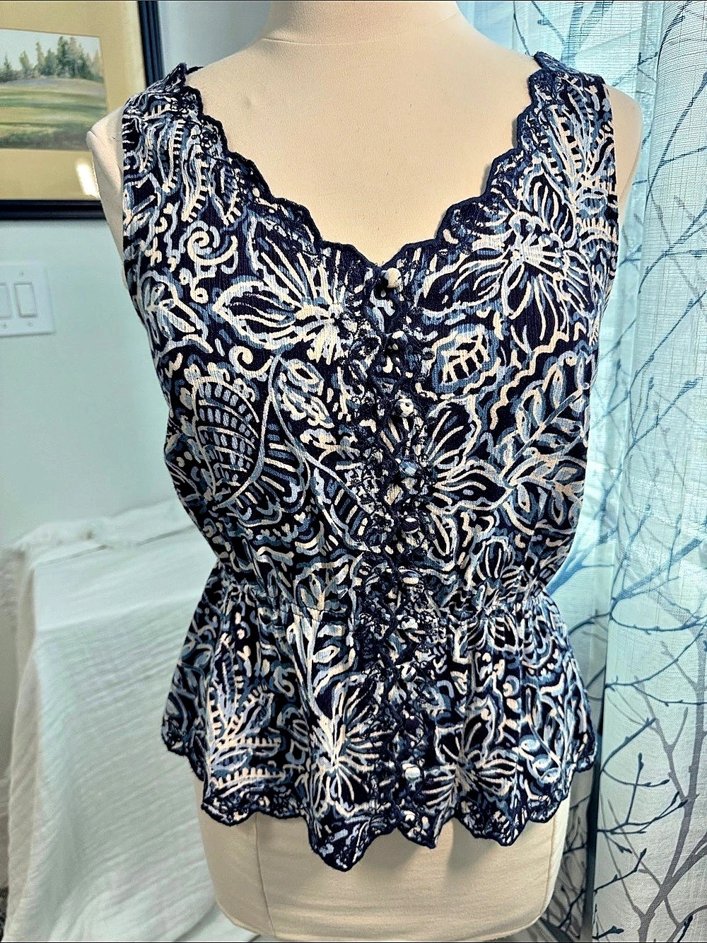 Democracy Floral Blouse in Blue & White Small